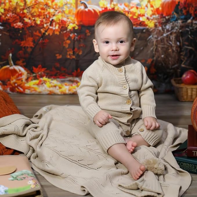 Knitted Newborn Gift Set – 100% Organic Cotton Baby Outfit & Blanket – Soft Coming Home Set (0-3M, 3-6M) – Cozy Infant Romper for Daily Wear & Photoshoot – Ropa para Bebé Recién Nacido