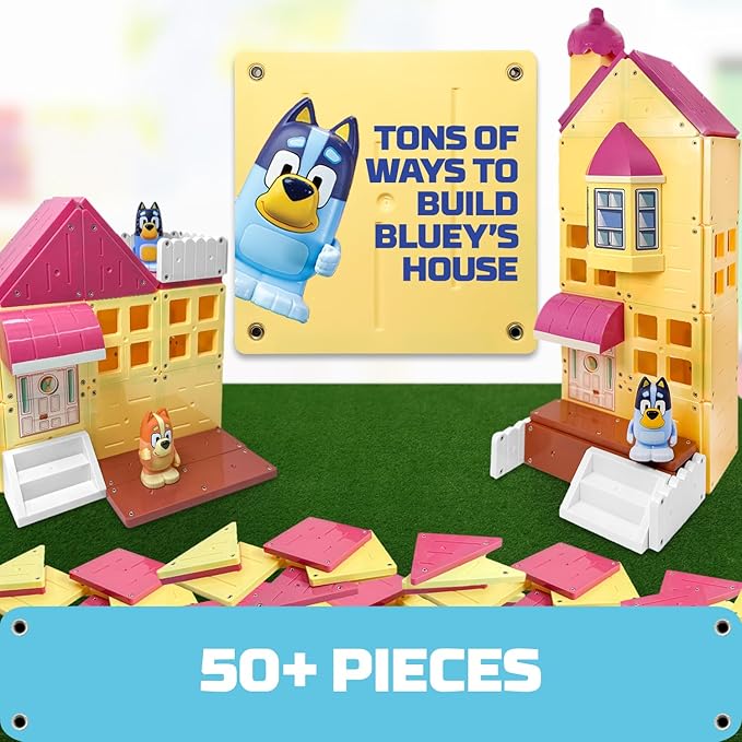 Tile Town Bluey Heeler Home Magnetic Tiles Playset – 46-Piece STEM Building Set, Includes Magnetic Bluey & Bingo Figures, Action Tiles, Creative Construction Toy for Kids Ages 3+ Amazon Exclusive