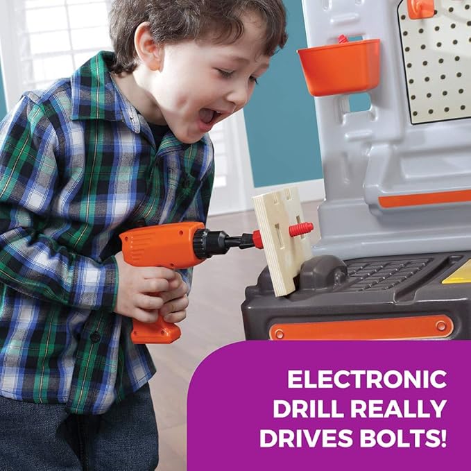 Step2 Big Builders Pro Kids Workbench, Indoor/Outdoor Tool Bench for Children, Interactive Play with Sounds, Made of Durable Plastic, Includes 45 Piece Toy Accessories, For Toddlers 3+ Years Old