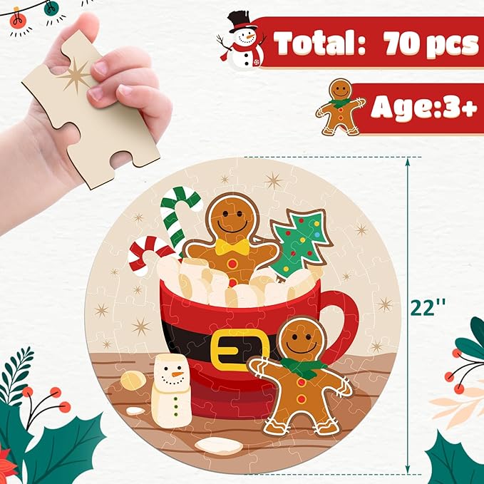 CiyvoLyeen Christmas Floor Puzzles for Kids Ages 3 4 5 6 7 8 Jigsaw Puzzles Penguin and Gingerbread Man Double Sided Large Round Puzzle Gifts Presents for Kids Children Toddler 22" 70 Pieces