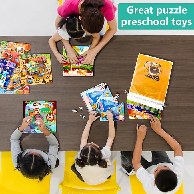 Wooden Puzzles for Kids Ages 2-4 Jigsaw Puzzles for Toddlers 3-5 - Animals Dinosaurs Ocean Farm Learning Travel Games and Travel Toys for 4-8 Year olds Boys and Girls
