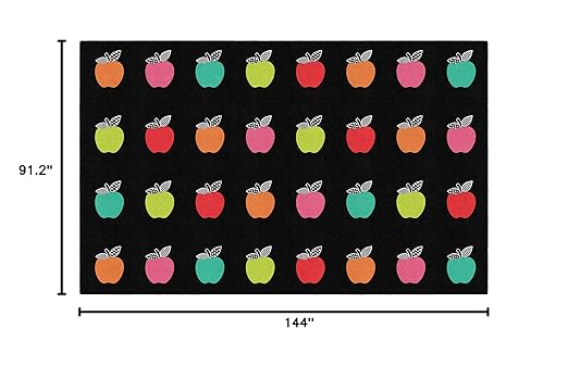 Flagship Carpets Schoolgirl Style Stylish Black & White Brights Apple Sit Spot Classroom Area Rug for Indoor Classroom Learning or Kid Bedroom Educational Play Mat, 7'6" x 12'