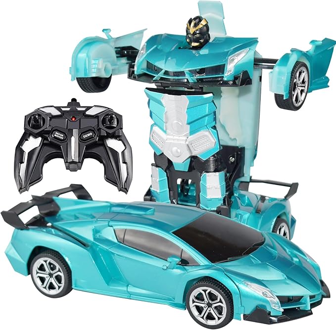 Remote Control Transform Car for Kids,Deformation Car for Boys & Girls 4 5 6 7 8 , 2.4Ghz 1:18 RC Transform Robot Toys for Kids, One Button Deformation to Robot with Flashing Light (Sapphire Blue)