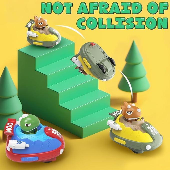 2 Pack Remote Control Car, RC Bumper Cars Toys for Toddlers with LED Light and Music, Dinosaur Figures Bump and Eject Toys RC Race Cars for Kids Boys Girls Gift