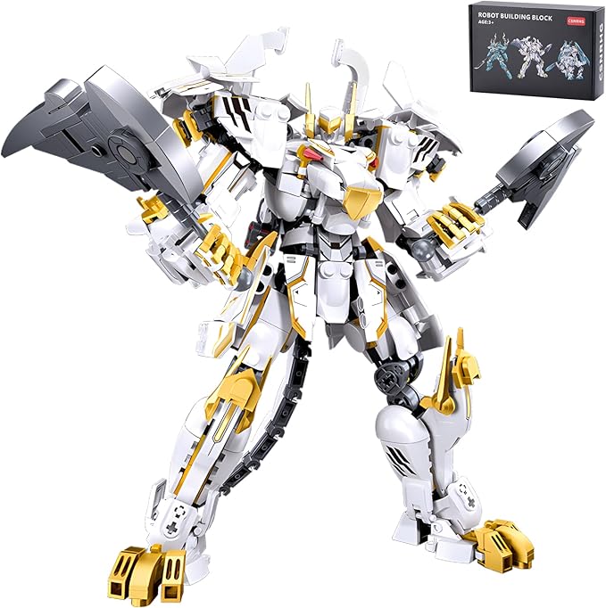 White Tiger Samurai mech Robot Model with Double Axe Head Building Blocks Toy Set Mythical Birthday for Age 8+ Children Adults Teens 679 Pieces