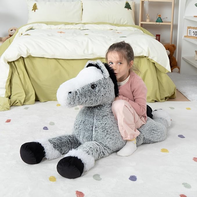 MaoGoLan Large Horse Stuffed Animal for Girls, Big Plush Toy, Jumbo 4 Feet Ridable Pony Plush Pillow for Kids