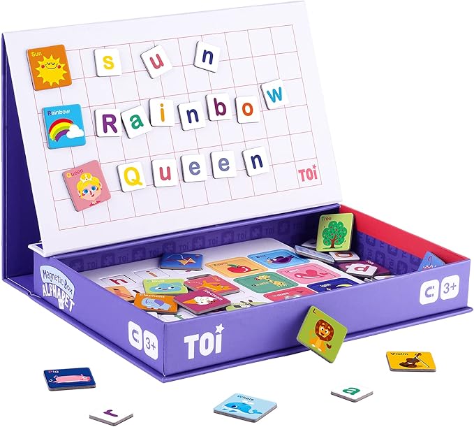 Toi Kids Magnet Toys Magnetic Jigsaw Puzzle Boxes with Game Board for Kids Ages 3-8, Preschool Tabletop Toy for Toddlers, Portable Travel Game, Alphabet