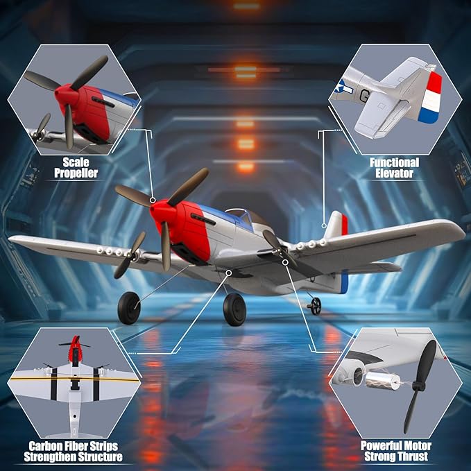 VOLANTEXRC RC Plane 3 Channel Remote Control Airplane Fighter Toys, 2.4GHz 6-axis Gyro Stabilizer RTF Glider Aircraft Plane, Easy to Fly for Adults Kids Beginners Boys (P-51D Mustang)