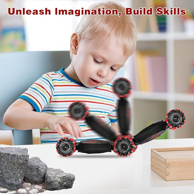 Gesture Sensing RC Stunt Car ，Hand Controlled, LED Lights, Music, 4WD, Double-Sided 360° Flips, Off-Road Twist Vehicle. Best Birthday Gift for Kids Ages 6-13, Boys' Toys.