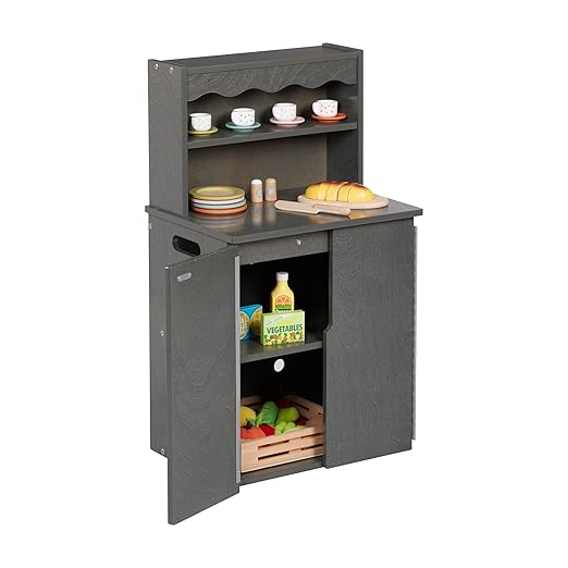 ECR4Kids Play Kitchen Storage Cupboard, Wooden Playset, Grey Wash