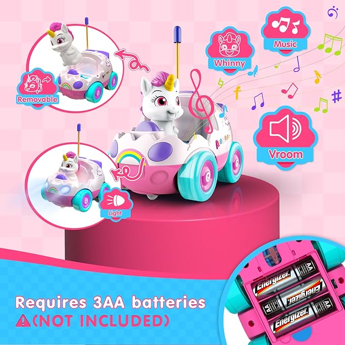 Remote Control Car for Toddlers 1-3,2 Pack Unicorn RC Cars Toys with LED Lights & Music for Toddlers Ages 2-4 Cute Birthday Gifts Toys for Girls 2 3 4 5 Years Old (Unicorn)