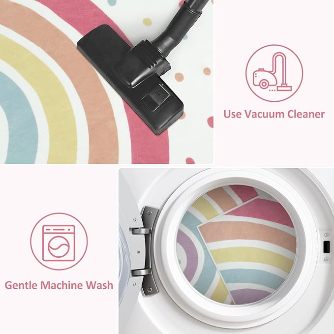 STARUIA Washable Rainbow Area Rug for Girls Bedroom, Colorful 4x6 Nursery Kid Room Rug, Non-Slip Soft Polka Dot Carpet for Classroom Playroom Tent Castle