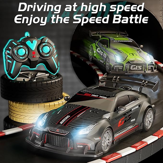 RC Drift Car 2.4GHz 1:16 Scale Remote Control Cars Vehicle with Bodylight &Spray &Music, Remote Control Cars for Kids Boys Girls Age 4-7 8-12 13 14 Year Old, Birthday Ideas