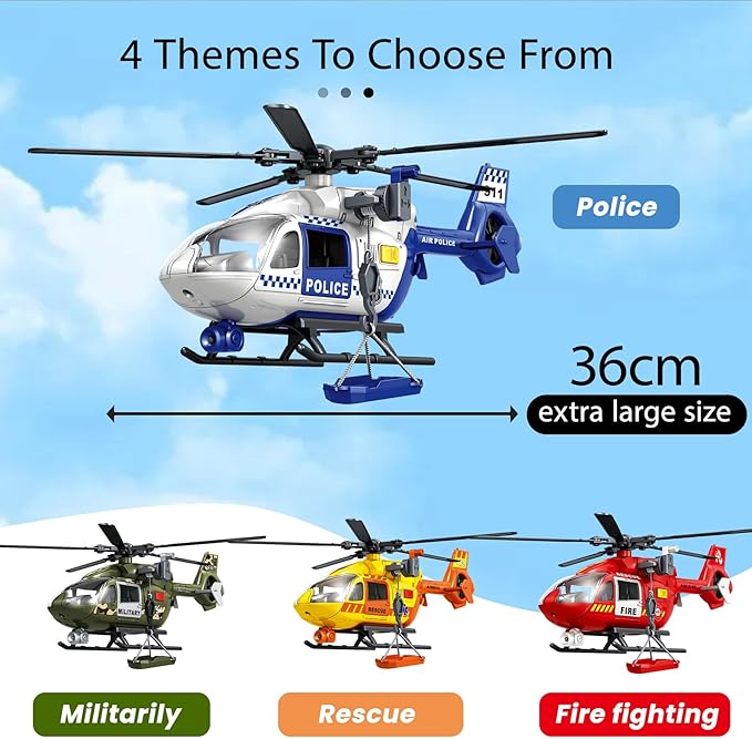 Wenbeier Police Helicopter Toys for Boys with Hanging Basket Toy Airplane Army Toys with Lights and Sound Rescue Vehicles Toys for Kids Aged 3 4 5 6 7