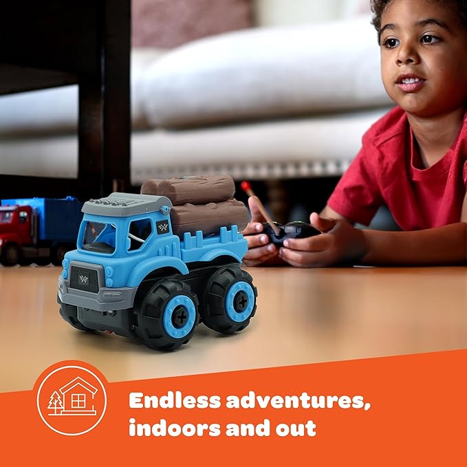 3-in-1 Build N Drive RC Truck - Take Apart Toy Building Kit for Boys - 20pc STEM Set, Car Building Toys for Kids 3-6 - Tow, Log Carrier and Cargo Trucks