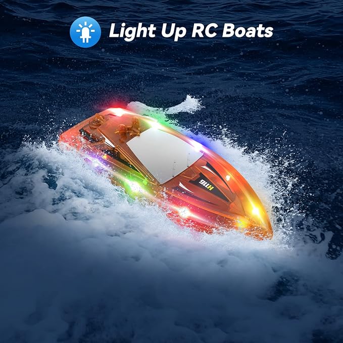 2Pack LED Light RC Boat Remote Control Pool Water Toys for Kids Ages 8-12 Adults Lakes Bathtub Toy with Whole Body Waterproof,Low Battery Alarm,2.4Ghz,Control Range 50M,Rechargeable Battery