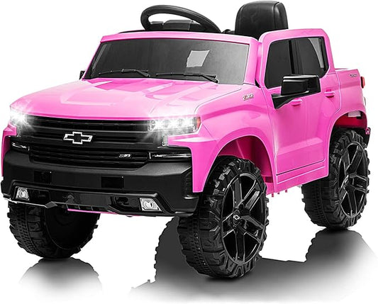12V Ride on Car,Battery Powered Licensed by Chevrolet Silverado GMC Kids Ride On Truck,Toddler Electric Vehicles Toys w/Remote Control, MP3/Bluetooth, Spring Suspension, LED Light (Pink-2)