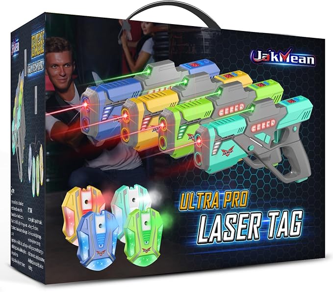 Rechargeable Laser Tag Set with Vests, Upgrade Laser Tag Guns Set of 4 with Mist Spray Effect & LED Digital, Multi Player Toy for Teen Boys & Girls, Indoor&Outdoor Toy Play Game Gift,Ages 8+