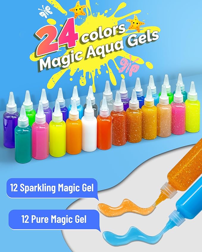 24 Gels Magic Water Elf Toy Kit - Aqua Fairy Water Gel Kits with 16 Molds, DIY Squishy Maker Set for Kids, Water Pets Squishies Toys, Party Favors Arts & Crafts Gift for Boys & Girls