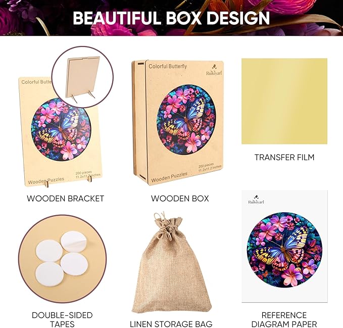 Colorful Butterfly 500 Pieces Wooden Jigsaw Puzzles for Adults with Unique Irregular Shape Fun Challenging Puzzles for Kids and Couples on Birthday,Children's Day,Christmas,16.7"x16.7"