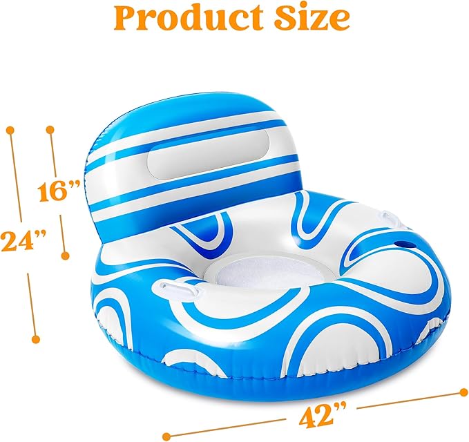Sloosh Inflatable Pool Floats Lounger - Pool Floaties Blow Up Air Sofa Floating Chair with Big Backrest, Heavy Duty River Tubes Summer Lake Beach Water Float Raft Floaty for Adults (Blue White)