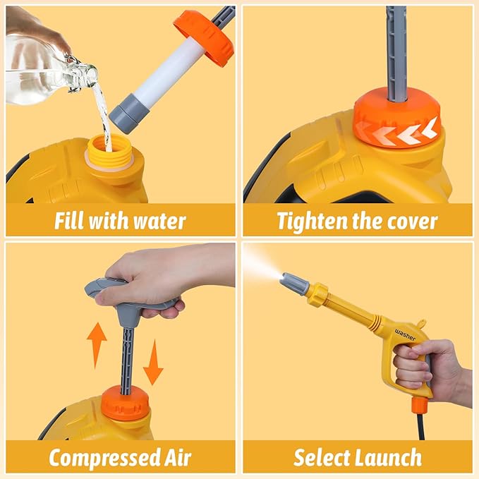 Kids Clean Car - Kids Car Washer Toys with Scraper Sponge Towel - Toddler Pretend Playing Tools Car Wash Gun Manual Pressure - Role Playing Toy Gift for Boys Girls