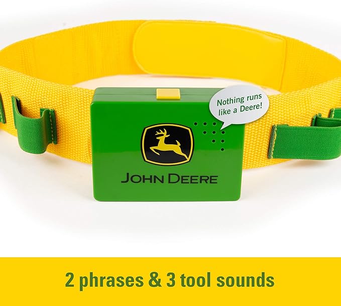 John Deere Deluxe Talking Toolbelt - 7-Piece Kids Tool Set - Interactive Construction Toys - Interactive Toddler Tools Playset - Green - 7 Count - Preschool Toys Ages 2 Years and Up