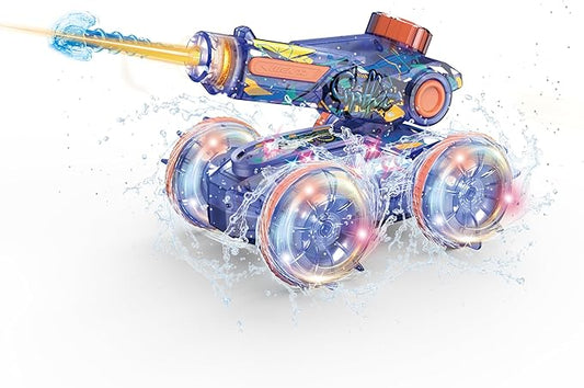 Amphibious Remote Control Car Toys - RC Stunt Car with Water Gun for Boys and Girls Age 8-12 | Remote Control Boat for Kids | Water & Land 4WD with Gesture Sensing, Lights, Waterproof, Rotation, Blue