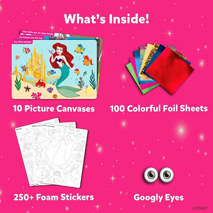 Skillmatics Foil Fun - Disney Princess, Mess-Free Art & Craft Kits for Kids, DIY Creative Activity, Travel Toys, Perfect Gifts for Fans of Moana, Cinderella, Ariel, Jasmine, Ages 4, 5, 6, 7, 8, 9