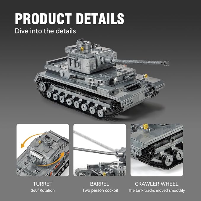DAHONPA Panzer-Ⅳ Tank Army Building Block(1328 PCS),WW2 Military Historical Collection Model with Soldier Figures,Toys Gifts for Kid and Adult.