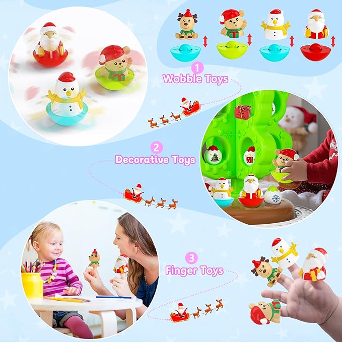 My First Christmas Tree for Toddlers, Montessori Christmas Decoration Toy with Ornaments, Mini Train Set, Roly Poly Toys, Finger Puppets, Birthday Xmas Gifts for Little Kids Boys and Girls