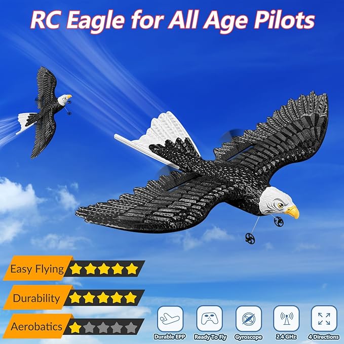 HAWK'S WORK RC Eagle, 2 CH RC Plane Ready to Fly, 2.4GHz Remote Control Airplane, Easy to Fly RC Glider for Kids & Beginners