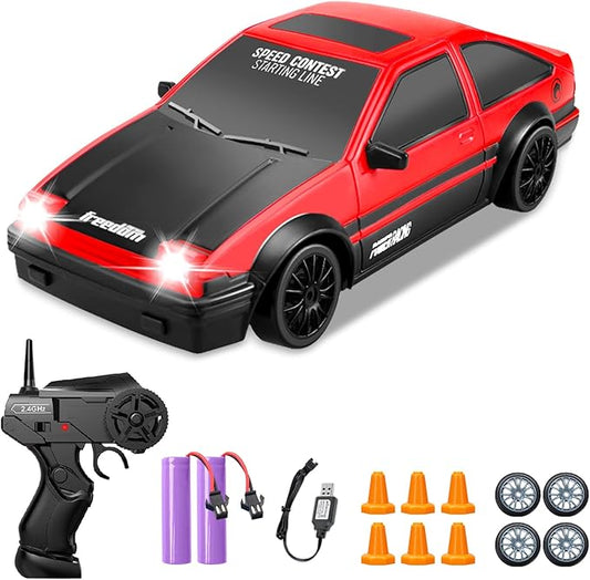 RC Drift Car, 1:24 Remote Control High Speed Race Drifting Cars, 2.4GHz 4WD Electric Sport Racing Hobby Toy Car with Two Batteries Headlight for Boys and Girls Teens and Adults (Red)