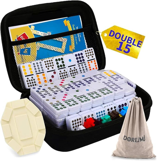 Mexican Train Dominoes Set Double 15,Double Fifteen Dominoes with 136 Tiles,Dot Dominos for Adults Family Board Games with Lightweight EVA Case Portable for Travel Camping