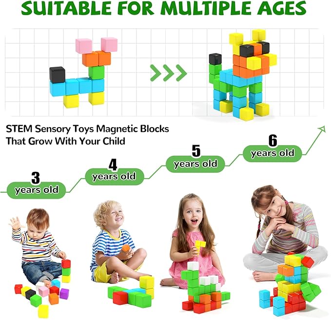 Magnetic Blocks for Toddlers -Classroom Must Haves STEM Learning Toys for 3-5 Year Old Boys & Girls, Safe & Strong Building Blocks with ASMR Sounds,Ideal Gifts for Kids 3+