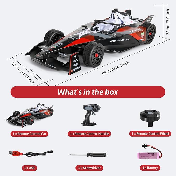 MIEBELY Porsche Formula RC Car - 1/14 Scale, Authentic Licensed, 2.4GHz Remote Control, 3.7V 500mAh Battery, Ideal Gift for Kids & Adults