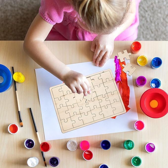 Deekin 30 Sheets Unfinished Wood Blank Puzzles Customizable Blank Wooden Pieces Freeform Things to Paint, Write and Draw On, Wooden Jigsaw Puzzles for Kids DIY Craft, 8.9 x 5.9 Inch