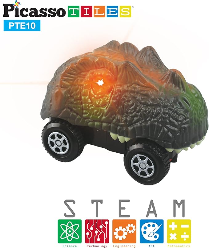 PicassoTiles 2 Piece Swift Highly Detailed Race Track Truck Dinosaur Cars Accessories in Bulk Package Compatible with STEM Magnetic Tile Race Track Building Kits for Kids Boys & Girls Ages 3+ PTE10