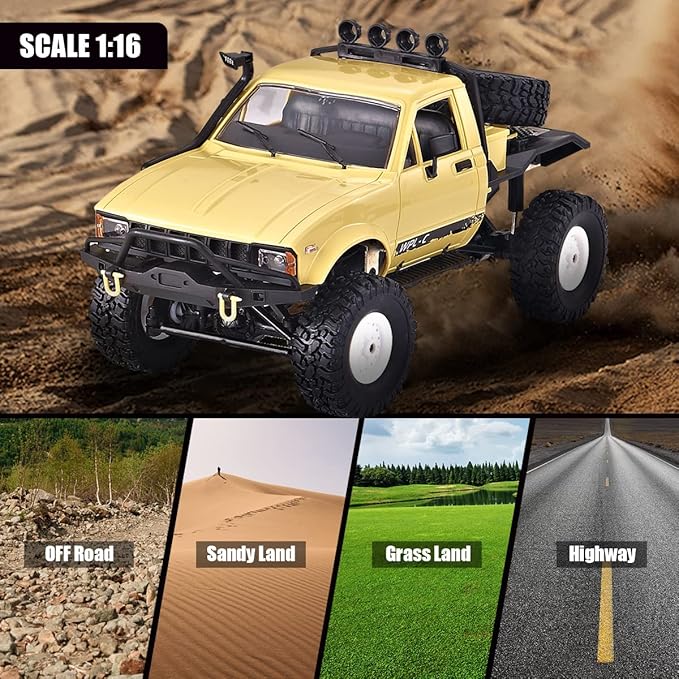 Mostop RC Car C14 Rock Crawler RC Truck 4x4 Climbing Vehicle with 2 Batteries, 2.4 Ghz Remote Control Car All Terrain Rock Crawler RC Car with Light & 2 Batteries, 4WD Off Road Hobby RC Cars for Boys
