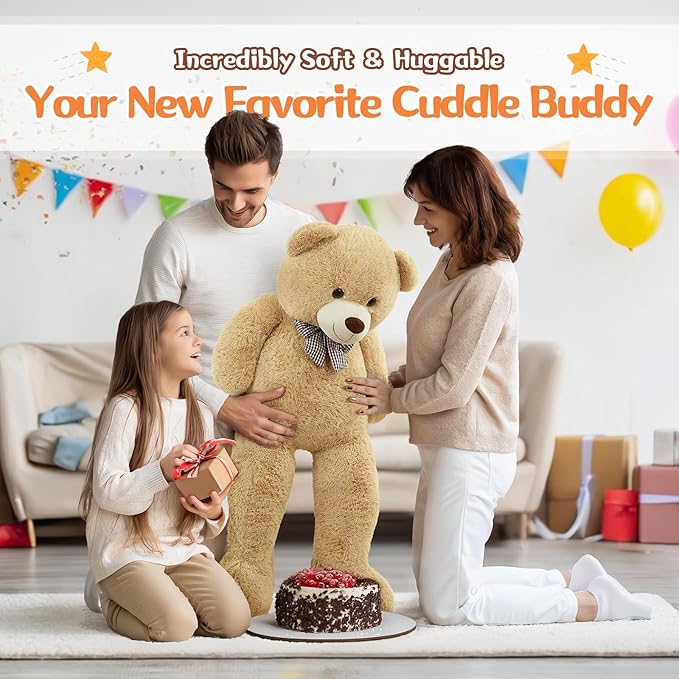 MorisMos Bow Tie Giant Teddy Bear 4 Feet, 47inch Stuffed Animal Big Teddy Bear Plush, Classic Girlfriend Boyfriend Gift, Brown