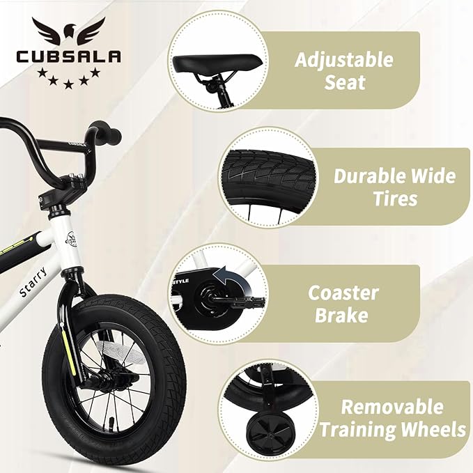 12 14 16 18 Inch Kids Bike BMX Style Bicycle with Training Wheels Coaster Brake for 1-10 Years Old Toddlers Boys Girls Multiple Colors