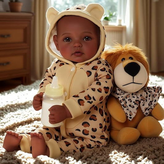 BABESIDE Adorable Lifelike Black Baby Doll - 17" Handmade Realistic African American Baby Dolls with Premium Outfit & Accessories Pretend Play Gift for Toddlers Age 3+