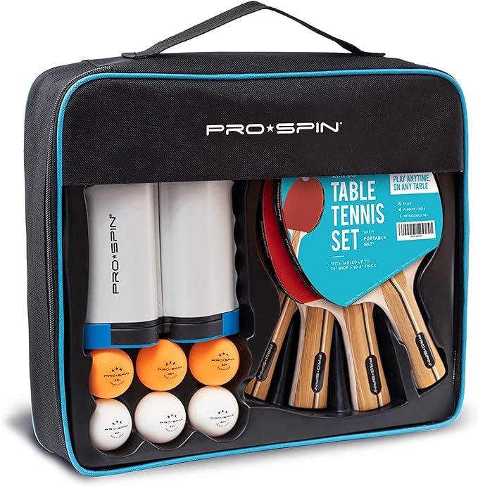 PRO SPIN All-in-One Ping Pong Set - Retractable Ping Pong Net for Any Table (72"), Ping Pong Paddles and Balls, Storage Case - Portable Table Tennis Family Games, Gifts for Boys & Girls