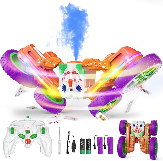 4WD RC Stunt Car with Cool Spray and Lights - Drift Car for Kids Toys for Boys & Girls Age 4-13 (Orange)