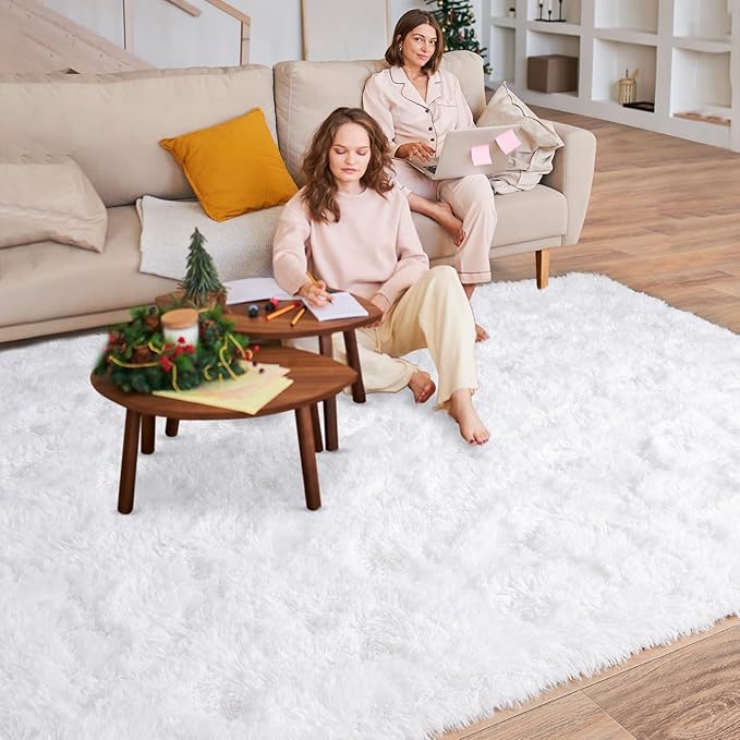 Super Fluffy Area Rug for Bedroom, Modern Shag White Area Rugs, Soft Plush Small Carpet for Kids,Girls Boys and Teens Decorations for Living Room Dorm Nursery Classroom, 9x12 Feet