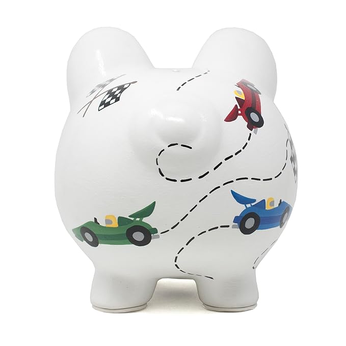 Child to Cherish Ceramic Piggy Bank for Boys, Vroom Race Car