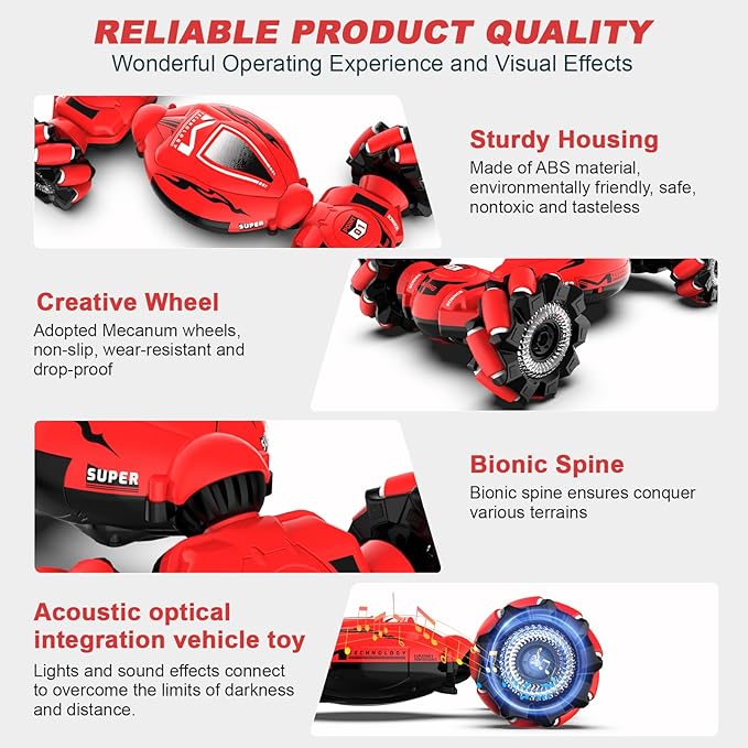 Gesture Sensing Stunt Car RC Cars Toys for Boys Girls 6-12 Yr, 2.4Ghz 4WD Hand Remote Control Car 360° Rotate Transform Off-Road Drift with Lights Music, Birthday Xmas Gifts for Kids, 4 Cars