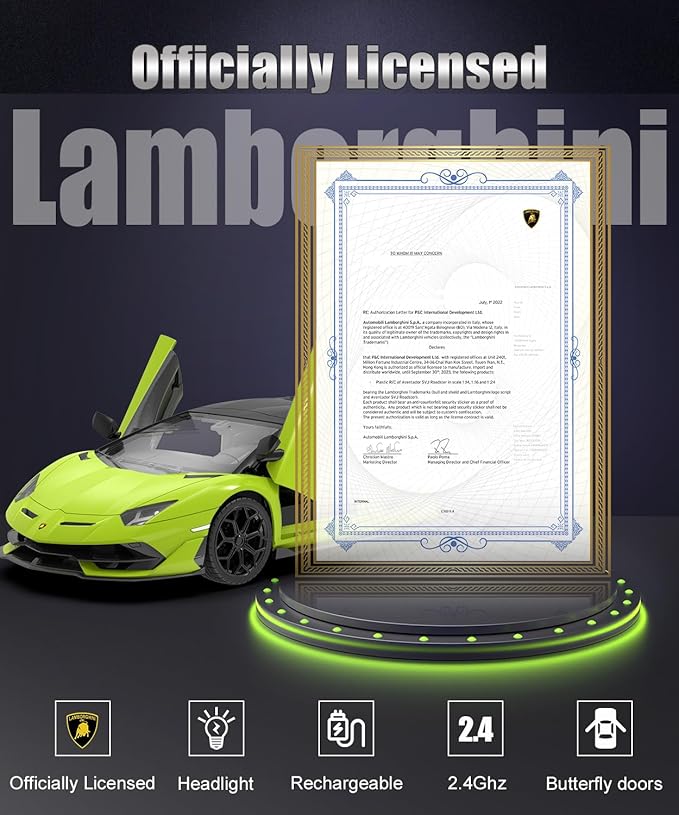 Lamborghini Remote Control Car, Officially Licensed 1:14 Lambo RC Car 7.4V 500mAh with 15km/h Fast Model Car Toys for Adults Boys Girls Birthday Ideas Gift, Green