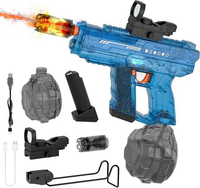 Electric Water Gun for Kids Adults, Transparent Automatic Squirt Gun with 30-32 FT Long Range, Summer Outdoor Beach Swimming Pool Party Toys for Boys Girls Adults (Blue)