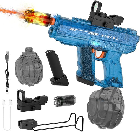 Electric Water Gun for Kids Adults, Transparent Automatic Squirt Gun with 30-32 FT Long Range, Summer Outdoor Beach Swimming Pool Party Toys for Boys Girls Adults (Blue)